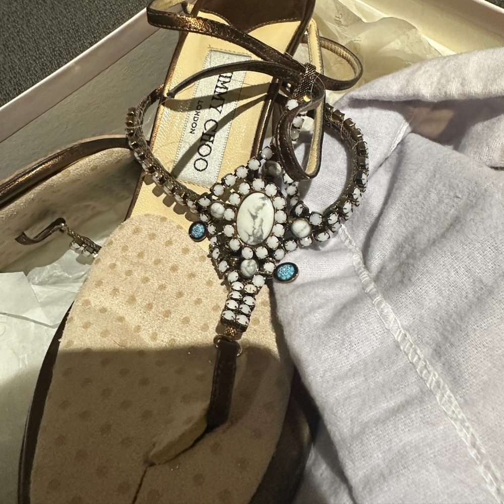 jimmy choo sandals. Bronze metallic nappa with jewels 38.5